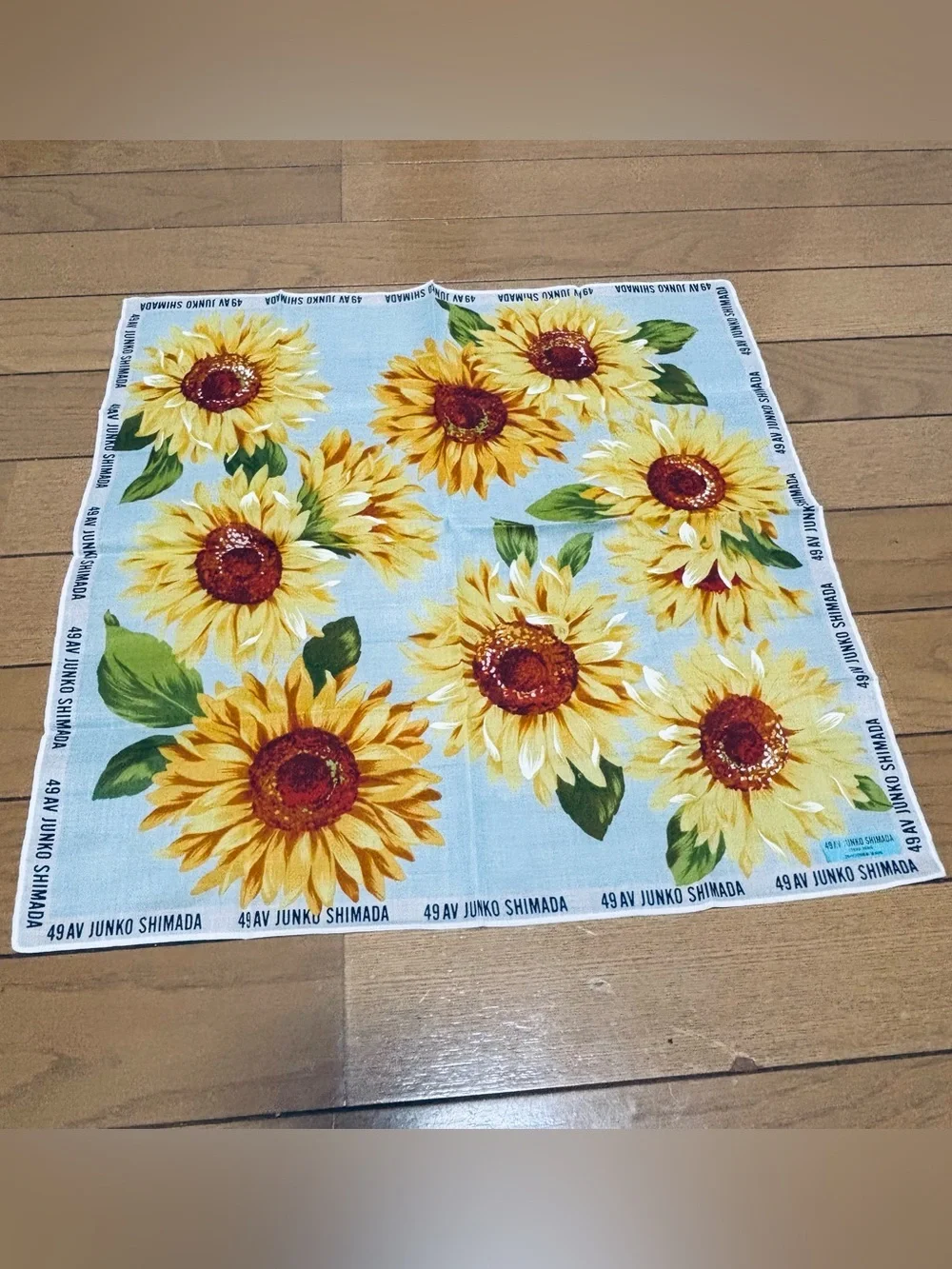 Junko Shimada Sunflower Print Blue Cotton Scarf/Handkerchief/Bandana  45cm 18”